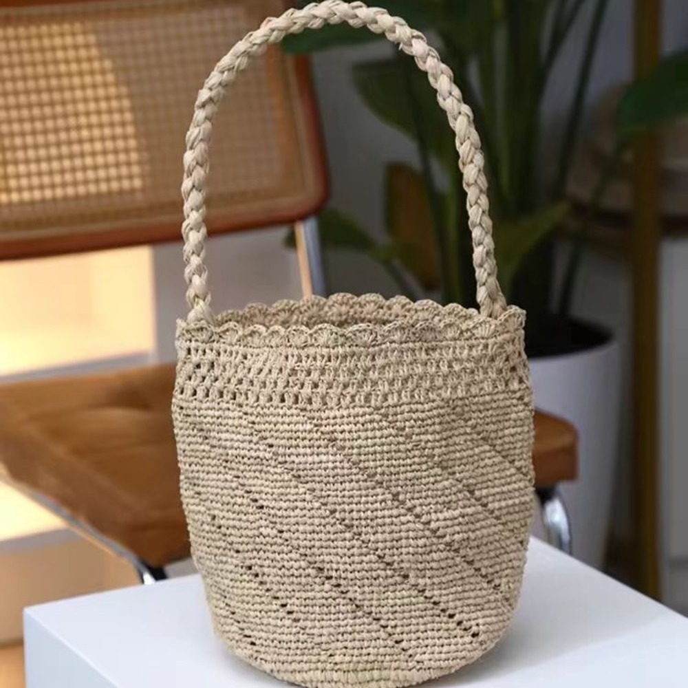 Handmade Crochet Straw Bucket  - огляд і ціна Women'S Raffia Bags